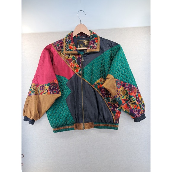 Vtg Windbreaker Womens Medium Abstract Colorful Track Jacket 80s 90s Parachute - Picture 2 of 10